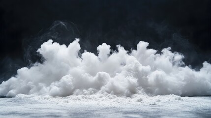 Poster - Fluffy White Smoke or Powder Cloud Isolated on Dark Background for Creative and Abstract Designs