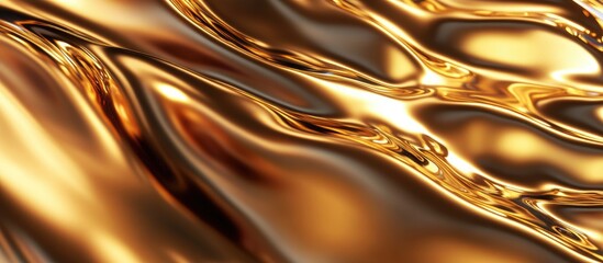 Fototapete - Abstract golden wave texture with reflective surface and smooth flow for backdrop design and digital art. Copy Space.