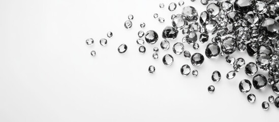 Fototapete - Scattered water droplets on a white background with ample copy space for text placement