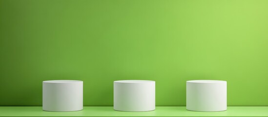 Aufkleber - minimalistic white podiums arranged in a row against a vibrant green background with ample space for