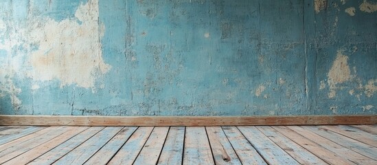 Aufkleber - Vintage weathered blue loft wall and wood floor texture ideal for photography and creative design projects showcasing rustic charm.