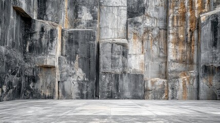 Aufkleber - Abandoned quarry walls in a rustic industrial building featuring modern gray textures and a bright cheerful atmosphere with natural light.