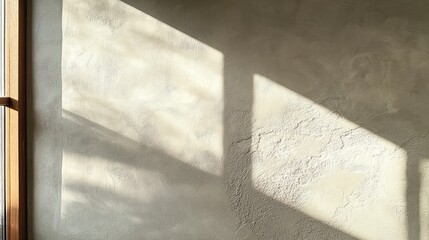 Aufkleber - Muted beige wall with two-tone plaster finish casting soft shadows from a window, illuminated by natural light indoors.