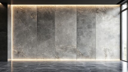 Poster - modern horizontal gray cement wall mockup with backlighting in minimalist interior spaces for contem