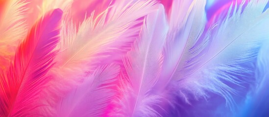 Aufkleber - Vibrant Carnival Theme Background Featuring Neon Light Colorful Feathers in Shades of Pink Blue and White with Space for Text