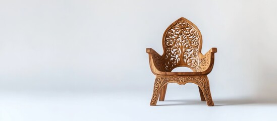 Fototapete - Intricate carved wooden chair on clean white background perfect for minimalistic decor and stylish interior design inspiration
