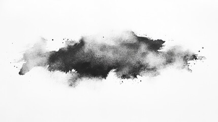 Aufkleber - Black watercolor texture stain with soft edges and splatters isolated on a bright white background for artistic design and creative projects.