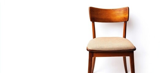 Fototapete - Elegant wooden chair with plush cushion on a clean white background ideal for product display and interior design concepts