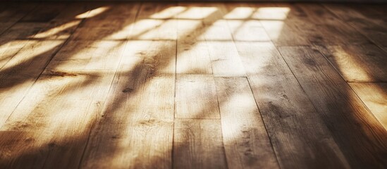 Canvas Print - Wooden floor bathed in soft sunlight casting gentle shadows perfect for interior design inspiration and serene home aesthetics