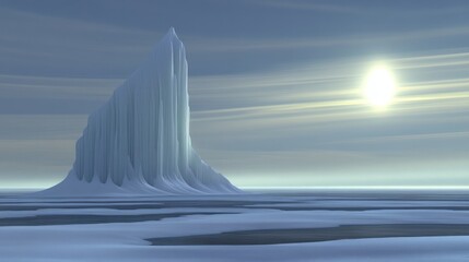 Wall Mural - Majestic iceberg rising from frozen ocean under a pale sun.