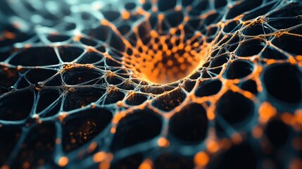 Abstract Orange and Teal Network: A mesmerizing fractal artwork depicting a complex, interconnected web structure.  The intricate design evokes feelings of depth and mystery.
