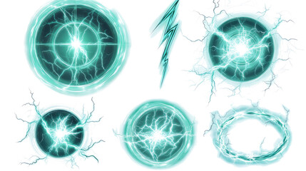 Poster - electric green plasma holograms in glowing circles generative ai