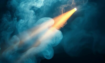 Wall Mural - A beam of light pierces through a misty, blue atmosphere, creating a dramatic visual effect.