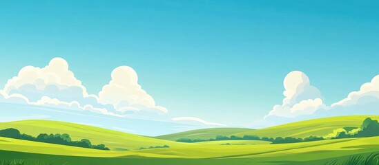 Sticker - Vibrant abstract landscape featuring lush green fields and a clear blue sky with fluffy clouds ideal for text overlay or design backgrounds