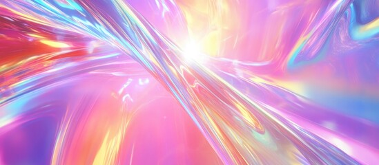 Sticker - Vibrant Holographic Abstract Background Featuring Futuristic Neon Shapes with Space for Text and Design Elements