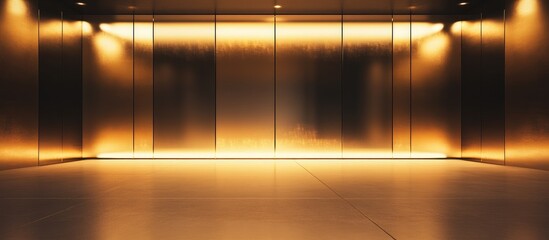 Poster - Abstract Metallic Wall with Warm Lighting and Empty Space for Text or Branding in Modern Interior Setting