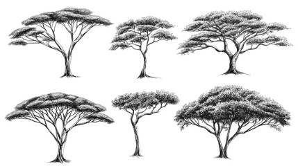 Poster - Collection of Tree Sketches With Intricate Branches Generative AI