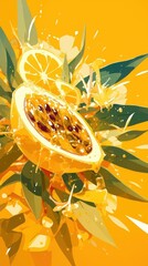 Canvas Print - Passion fruit and orange slices splash artwork