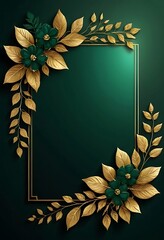 Poster - Gold Leaves Emerald Flowers Frame Design