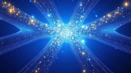 Poster - Abstract cosmic background with glowing particles and light streaks converging at the center.