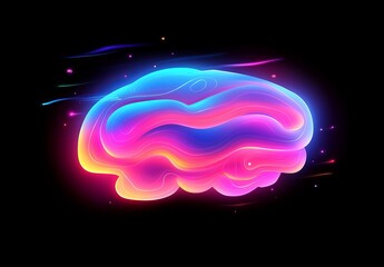 Poster - Abstract glowing brain, vibrant colors, dark background.