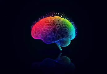 Poster - Colorful digital brain with reflection on black background.