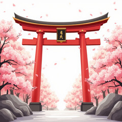 Wall Mural - Japanese Torii Gate, Cherry Blossoms - Japanese aesthetics