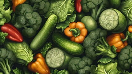 Aufkleber - Vibrant mix of fresh vegetables including broccoli, cucumbers, bell peppers, and lettuce.