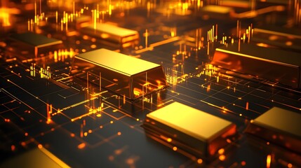 Poster - Gold Bars on a Futuristic Circuit Board