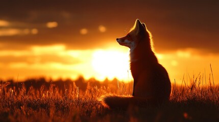 Naklejka na meble Sunset Fox Silhouette, Field, Wildlife, Golden Hour, Nature