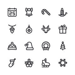 a set of christmas icons including a santa hat, a christmas tree, a snowflake
