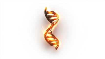 Poster - Glowing golden DNA double helix structure on white background.