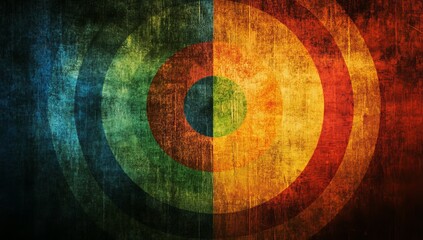 Poster - Abstract grunge target with vibrant concentric circles.