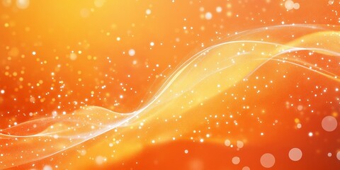 Poster - Abstract orange wave background with glowing particles and bokeh.