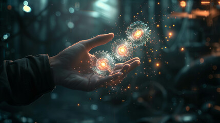 Wall Mural - Hand holding glowing particles symbolizing futuristic technology and innovation