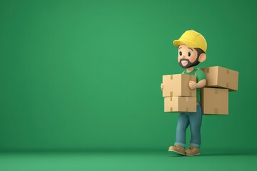 Wall Mural - Cartoon Worker Carrying Several Cardboard Boxes