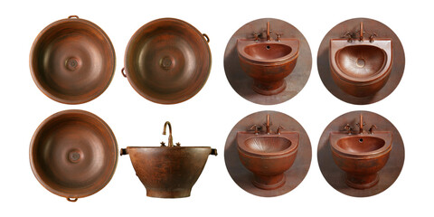 Rustic Clay Bowls and Sinks Collection, PNG collection, set bundle, isolate on transparent or white background