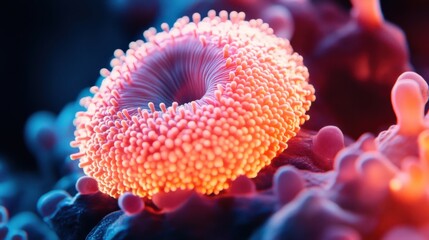 Aufkleber - Vibrant Close-Up of Microscopic Cell Structure Showcasing Intricate Details of Natural Patterns and Colors in a Sci-Fi Inspired Biological Environment