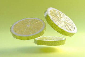 Poster - Three lime slices levitate against a pale green background