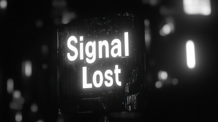 Poster - Glowing 'Signal Lost' sign in dark, digital glitch effect.