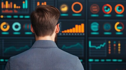 Poster - Business Professional Analyzing Data Trends on Digital Dashboard Display