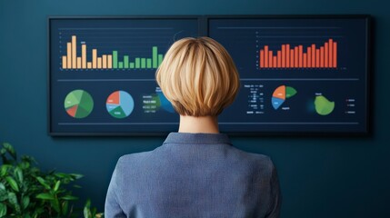 Poster - Business Professional Analyzing Colorful Graphs and Charts in Modern Office Space
