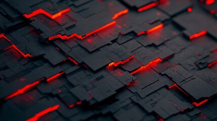 Poster - Abstract 3D Digital Art with Dark Textures and Glowing Red Accents