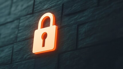 Poster - Illuminated padlock symbol on a dark textured wall background for security concepts