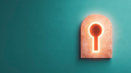 Poster - Illuminated Keyhole on a Turquoise Wall Creating a Unique Visual Interest