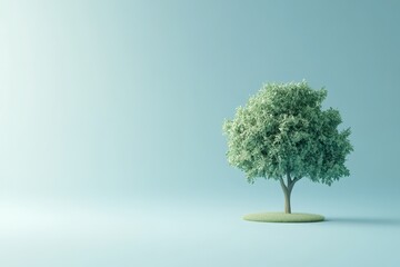 Wall Mural - A single stylized tree stands on a pale blue background