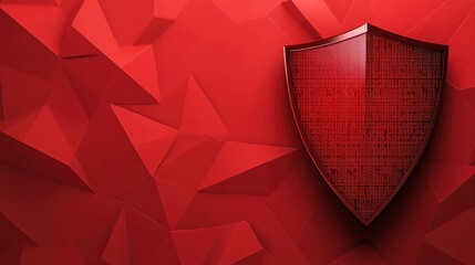 Poster - Bold Red Shield Against Geometric Background for Security Protection Concept