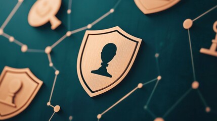 Poster - Abstract illustration of digital privacy protection with shields and connections