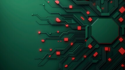 Poster - Abstract Technology Circuit Design with Green Background and Red Accents