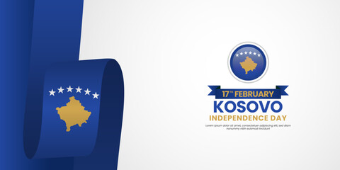 Kosovo waving ribbon flag banner background with blank space area